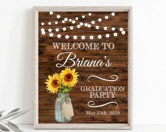 CUSTOM Graduation Party Welcome Sign Printable Grad Party Decor Floral Welcome Sign Digital File