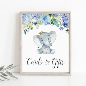 Elefant Karten & Geschenke Zeichen Blauer Elefant-Babyparty-Geburtstags-Geschenk-Tisch-Zeichen Junge Little Peanut NICHT Bearbeitbar A84 C77