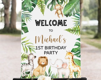 "Geburtstag Willkommensschild ""Safari"", ""Dschungeltiere Geburtstag Wild One"" Geburtstagsfeier Poster Printable 0127."