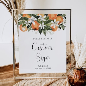 Editable Citrus Floral Custom Sign Template, Little Cutie Baby Shower Summer Wedding Bridal Shower Birthday Printable, Corji 0125