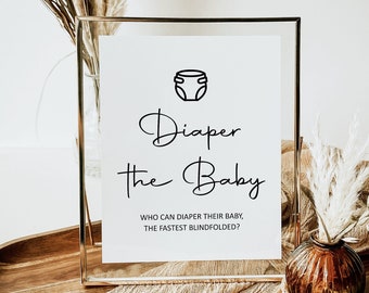 Blindfolded Diaper Changing Game Minimalist Baby Shower Game Boho Kraft Baby Shower Game Sign Printable NOT Editable C3