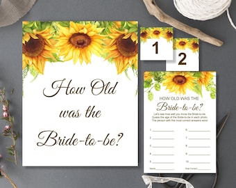 How Old Was The Bride to be Game Sunflower Bridal Shower Game Printable Rustic Yellow Floral NOT Editable B79