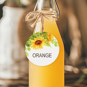 Sonnenblume Mimosa Bar Saft Tags Gelb Blumen Brautparty Babyparty Momosa Bar Blumensaftetikett Getränkeetikett NICHT bearbeitbar 0132