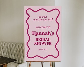 CUSTOM Retro Wavy Pink Bridal Shower Welcome Sign Sign Valentine Bridal Shower Bachelorette Hens Party Decor Printable Digital File B1