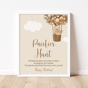 Bear Pacifier Hunt Game Sign Teddy Bear Baby Shower Game We Can Bearly Wait Baby Shower Game Printable Neutral Brown Bear NOT Editable C14