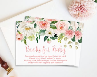 Books for Baby Cards Printable Blush Pink Floral Baby Shower Please Bring a Book Card Book Request Insert NOT Editable C80