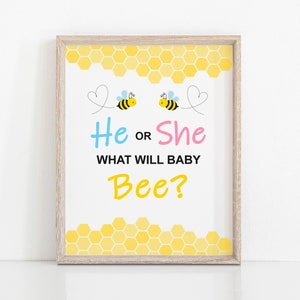 He or She What Will It Bee Sign Bumble Bee Gender Reveal Party Decor Guess What Will Baby Be Game Sign NOT Editable C61