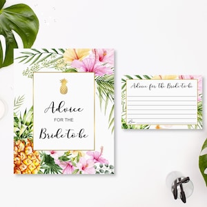 Advieskaarten voor tropische vrijgezellenfeesten en bordadvies voor de bruid Tropisch bloemen Hawaiiaans luau vrijgezellenfeest NIET bewerkbaar B74