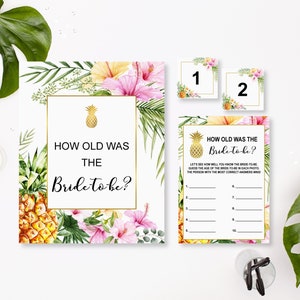 How old was the Bride To Be Game Tropical Bridal Shower Hawaii Luau Bridal Shower Game Pineapple NOT Editable B74