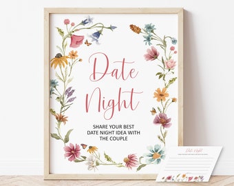 Wildflower Date Night Card Newlywed Date Night Ideas Card and Sign Wildflower Bridal Shower Garden Tea Party Bridal Shower NOT Editable 0123