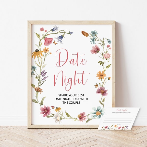 Wildflower Date Night Card Newlywed Date Night Ideas Card and Sign Wildflower Bridal Shower Garden Tea Party Bridal Shower NOT Editable 0123