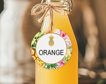 Tropical Theme Mimosa Bar Juice Tags Hawaiian Luau Bridal Shower Baby Shower Momosa Bar Floral Juice Labels A76 B74 C74