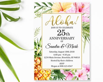 Any Year Hawaiian Luau Wedding Anniversary Invitation Tropical Anniversary Invitation Custom Printable Invite Digital File W11