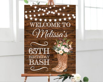 Cowgirl Birthday Welcome Sign Western Cowboy Boots  Country Birthday Welcome Sign Printable Personalized Sign A3
