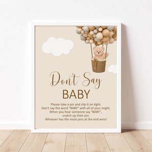 Teddy Bear Don't Say Baby Game We Can Bearly Wait Baby Shower Hot Air Balloon Bear Baby Shower Game Sign Printable NOT Editable C14