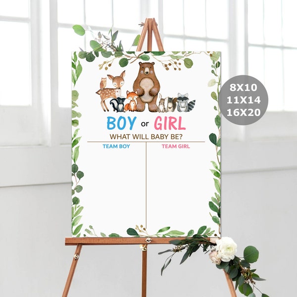 Woodland Animals Gender Reveal Voting Board Sign Guess Boy or Girl Baby Gender Prediction Game Sign Printable NOT Editable 0120
