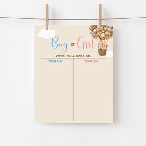 Bear Gender Reveal Voting Board Guess Boy or Girl Game Hot Air Balloon Teddy Bear We Can Bearly Wait Game Printable NOT Editable C14