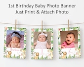 Safari First Birthday Photo Banner 12 Month Photo Banner Girl Pink Safari Birthday 1st Year Picture Banner Printable NOT Editable A95 Il_170x135