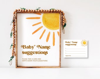 Sun Baby Name Suggestions Card Here Comes The Sun Retro You are My Sunshine Boho Baby Shower Game Printable NOT Editable 0118