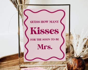 Guess How Many Kisses Game Retro Wavy Pink Bridal Shower Valentine Bridal Shower Game Wedding Shower Printable NOT Editable B1