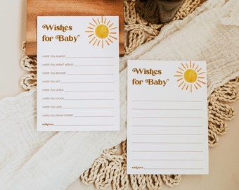 Wishes For Baby Card Wishes For Baby Card Here Comes The Son Baby Shower Boho You are My Sunshine Printable NOT Editable 0118