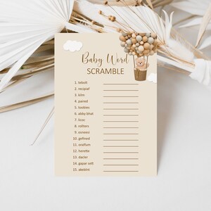 Baby Word Scramble Game – Teddy Bear Baby Shower Printable, We Can Bearly Wait NOT Editable C14