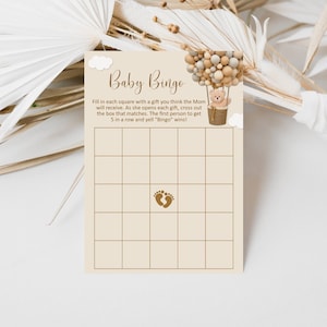 Beer babyshower bingospel kaart teddybeer babyshower babyshower babyshower spel afdrukbaar neutraal bruine beer niet bewerkbaar C14