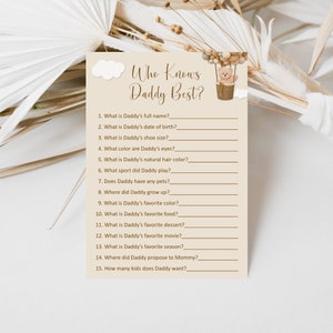 Bear Who Knows Daddy Best Game Teddy Bear Baby Shower We Can Bearly Wait Baby Shower Game Printable Neutral Brown Bear NOT Editable C14