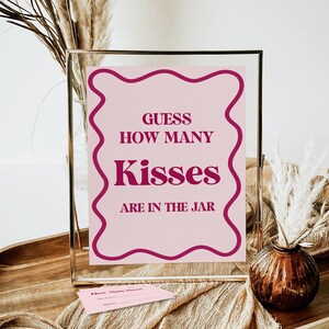 Guess How Many Kisses Game Retro Wavy Pink Bridal Shower Valentine Bridal Shower Game Wedding Shower Printable NOT Editable B1