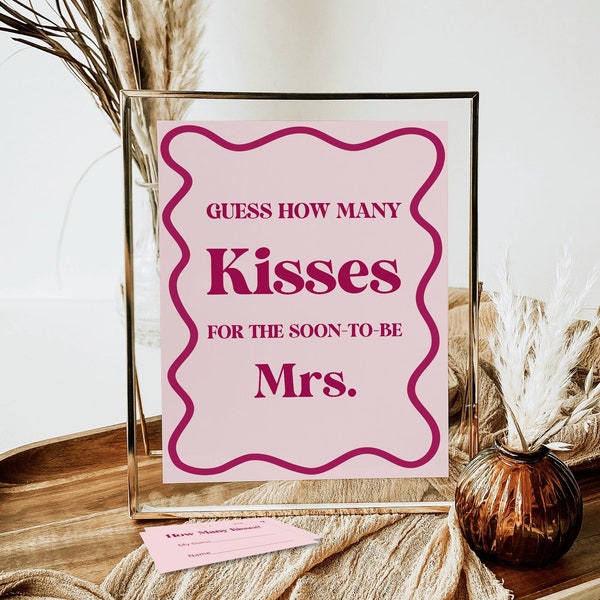 Guess How Many Kisses Game Retro Wavy Pink Bridal Shower Valentine Bridal Shower Game Wedding Shower Printable NOT Editable B1