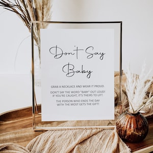 Don't Say Baby Necklace Game Baby Shower Game Printable Rustic Boho Kraft Modern Minimal Woodland Baby Shower NOT Editable C3