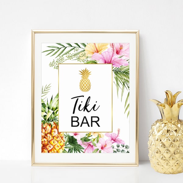 Tiki Bar Sign Luau Party Sign Drinks Table Sign Afdrukbare Hawaiian Party Decoratie Ananas NIET bewerkbare A76 B74 C74