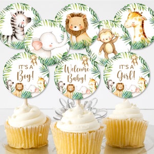 Jungle Cupcake Toppers Jungle Baby Shower Cute Safari Animals Baby Shower Food Decoration Printable Topper NOT Editable C94
