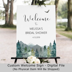 Printable Welcome Sign Mountains Trees Adventure Bridal Shower Baby Shower Welcome Sign Large Poster Personalized Sign A89 B96 C90