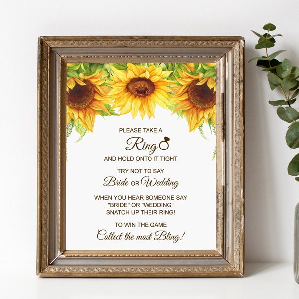 Ring Game Put a Ring on it Sunflower Bridal Shower Game Rustic Fall Bridal Shower Game Don't Say Bride or Wedding NOT Editable B79