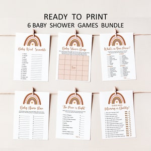 Rainbow Baby Shower Games Bundle Printable Boho Baby Shower Boho Rainbow Gender Neutral Modern Earth Tone Terracotta NOT Editable C6