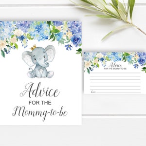 Conseils de baby shower pour future maman éléphant Cartes de conseils de baby shower et signe imprimable Little Peanut Boy non modifiable C77