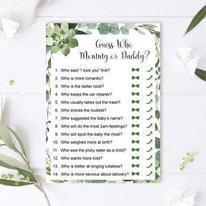 He Said She Said Baby Shower Game Succulent Greenery Baby Shower Game Guess Who Mommy or Daddy Green Eucalyptus NOT Editable C91