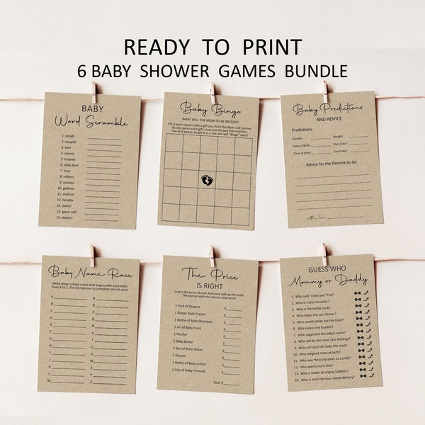 Baby Shower Game Bundle Minimalist Baby Shower Games Kraft Paper Rustic Baby Shower Games Printable Kraft NOT Editable C3