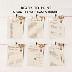 Teddy Bear Baby Shower Games Bundle Hot Air Balloon Bear Baby Shower Game We Can Bearly Wait Baby Shower Games Printable NOT Editable C14