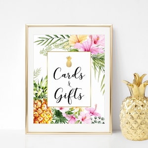 Tropische geschenken tabel bord afdrukbare Hawaiiaanse Aloha Luau geschenken en kaarten teken bruiloft bruids douche babyshower niet bewerkbaar A76 B74 C74