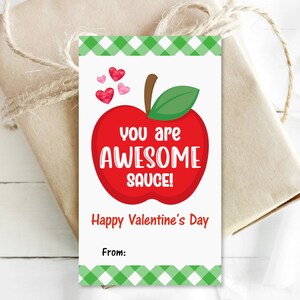 Kids Valentine Tag Applesauce Valentines Day Gift Tag Valentine Gifts for School Classmates Applesauce Pouch Tag Printable NOT Editable