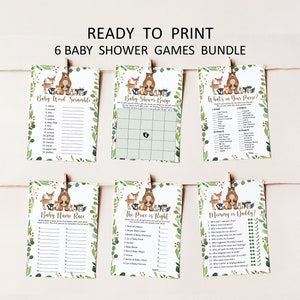 Woodland Baby Shower Games Bundle Woodland Animals Baby Shower Games Greenery Forest Baby Shower Game Printable NOT Editable 0120