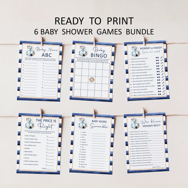 Nautical Baby Shower Games Bundle Anchor Baby Shower Ahoy Its a Boy Baby Shower Games Printable NOT Editable C97