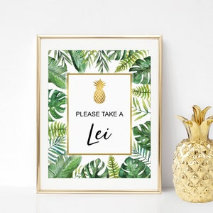 Take A Lei Sign Luau Party Decorations Birthday Bridal Shower Baby Shower Printable Palm Leaves NOT Editable A85 B82 C85 W13