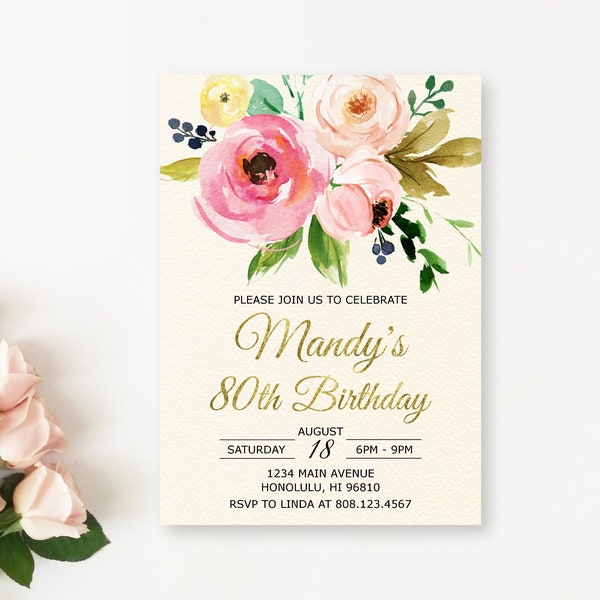 Printed Birthday Invitation for Women Etsy