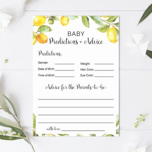 Citroenen Baby voorspellingen en advieskaarten Citroen babyshowerspel Citrus Genderneutraal babyshower Afdrukbaar NIET bewerkbaar 0140