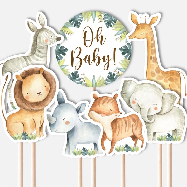 PRINTABLE Safari Jungle Animals Centerpieces Cutout Diaper Cake Baby Shower Table Decorations Oh Baby Cake Topper NOT Editable C7