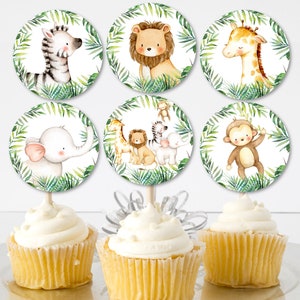 Jungle Cupcake Toppers Jungle Animals Safari Animals Baby Shower Birthday Cupcake Decor Printable Topper NOT Editable A95 C94
