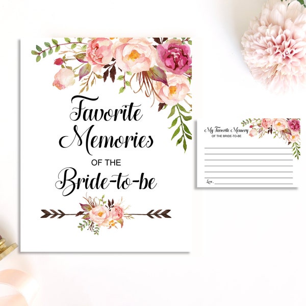 Favorite Memory With Bride Pink Floral Boho Bridal Shower Share Your Memory Card My Favorite Memory Of The Bride NOT Editable B54